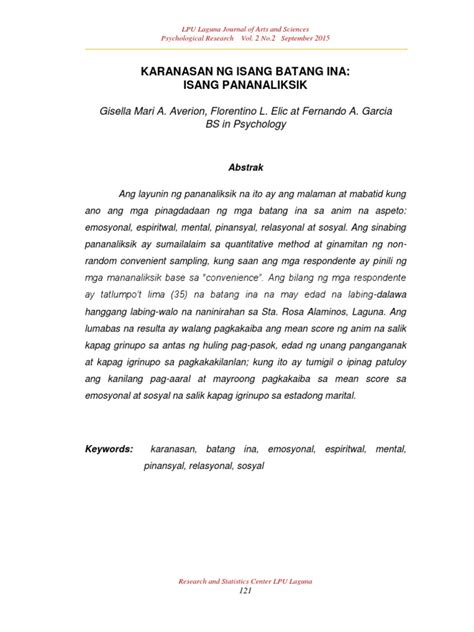 halimbawa ng pananaliksik research paper|KARANASAN NG ISANG BATANG INA: ISANG PANANALIKSIK .